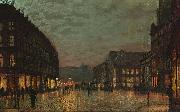 John Atkinson Grimshaw Boar Lane, Leeds, by lamplight. Signed and dated 'Atkinson Grimshaw 1881+' (lower right) signed and inscribed with title on reverse oil painting